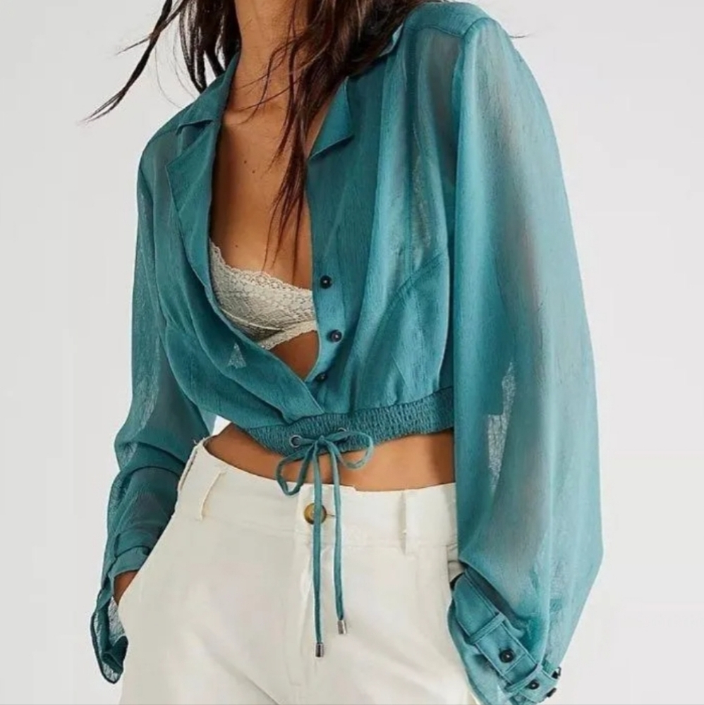 FREE PEOPLE | Semi Sheer Crop in Deep Green Size Small